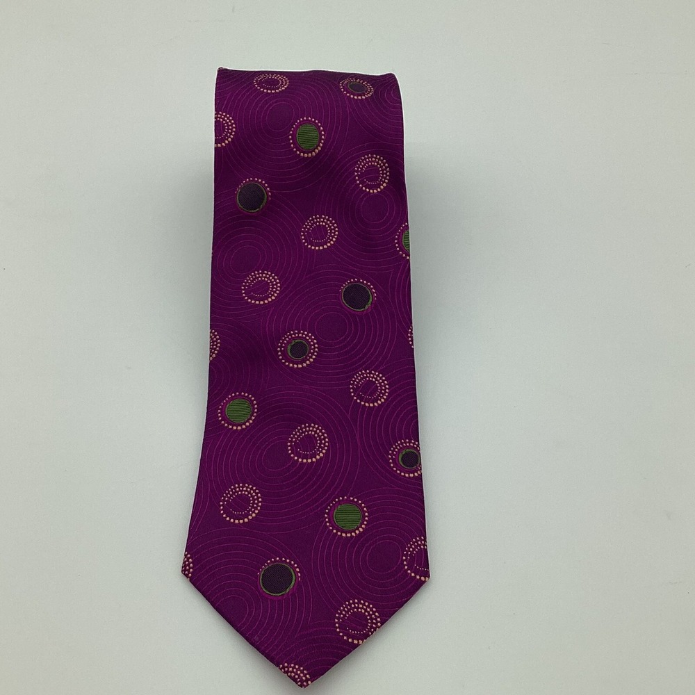 Bugatchi Uomo Necktie Purple Polka Dot Pattern Silk Tie Made in Italy